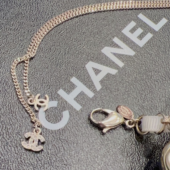 Chanel Triple Metal White Camellia Braided Ribbon CC Logo Necklace - Picture 5 of 11